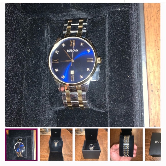 Men’s Bulova watch- two tone (blue face). *Diamond accent as shown - Picture 5 of 6